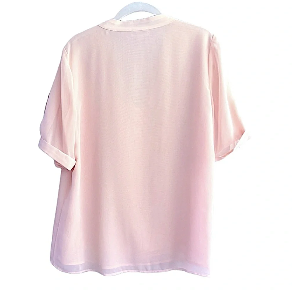 Calvin Klein Short Sleeve Chiffon Blouse V-neck Pale Pink Size L - Picture 2 of 9